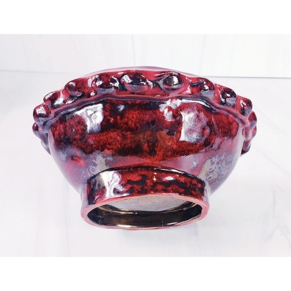 Small Red & Metallic Gunmetal  Handmade Studio Pottery Trinket Decorative Bowl - Picture 4 of 5